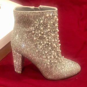 Jessica Simpson silver pearl glitter boots 9 NIB